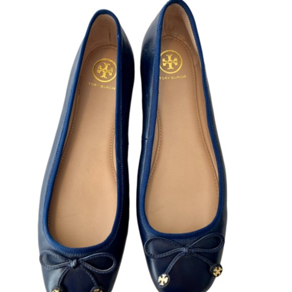 Tory Burch Leather Navy Blue Flats size 9&1/2 - Picture 2 of 3